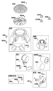 Blower Housing And Air Cleaner Group Diagram and Parts List for 44T977-0042-G1 400000 - 699999 Briggs and Stratton Engine